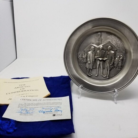 1975 Marcel Jovine Plate 8.5" The Articles of Confederation Bicentennial Pewter - Picture 2 of 6